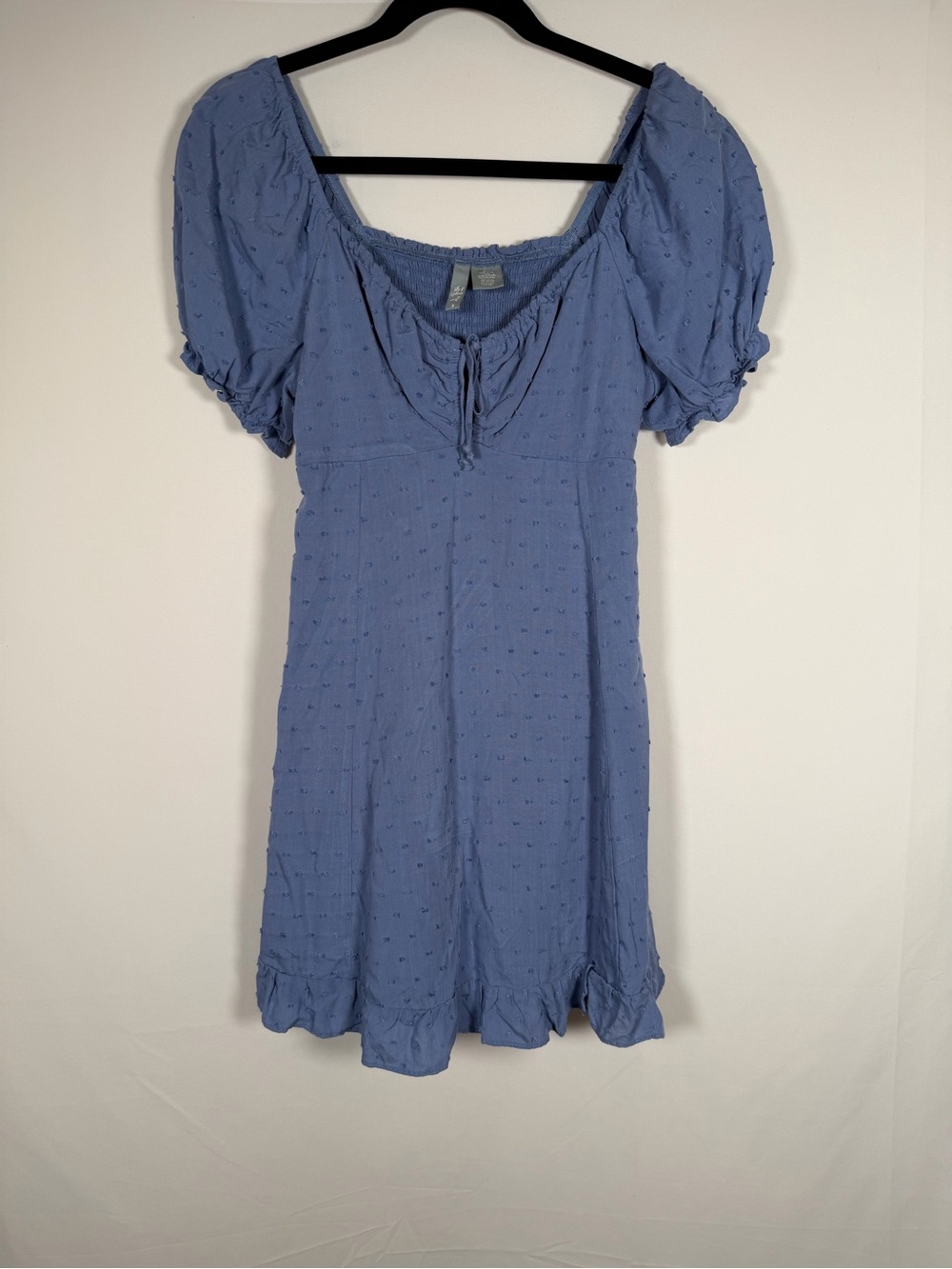 Cottage Milkmaid Babydoll Smocked Puff-Sleeve‎ Mini Dress in Periwinkle Blue